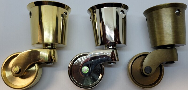 1-1/4" Solid Brass CUP CASTER polished nickel wheel chair tea cart table horn antique vintage retro mid century modern fancy decorative rustic Philadelphia pattern