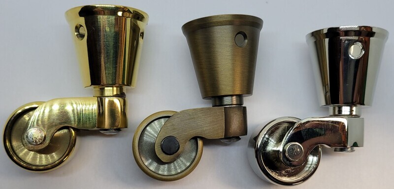 1" Small Solid Brass CUP CASTER polished nickel wheel chair tea cart table horn antique vintage retro mid century modern fancy decorative rustic Philadelphia pattern
