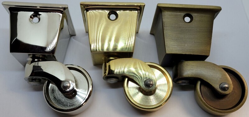 1-1/4" SQUARE CUP CASTER  Solid Brass polished antique nickel wheel chair tea cart table horn vintage retro mid century modern fancy decorative rustic Philadelphia pattern
