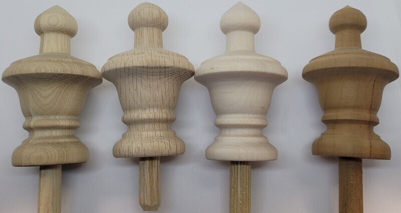 4" Unfinished wood turned finial hickory oak maple cherry spindle clock bed furniture art cap post antique vintage retro mid century modern fancy decoration