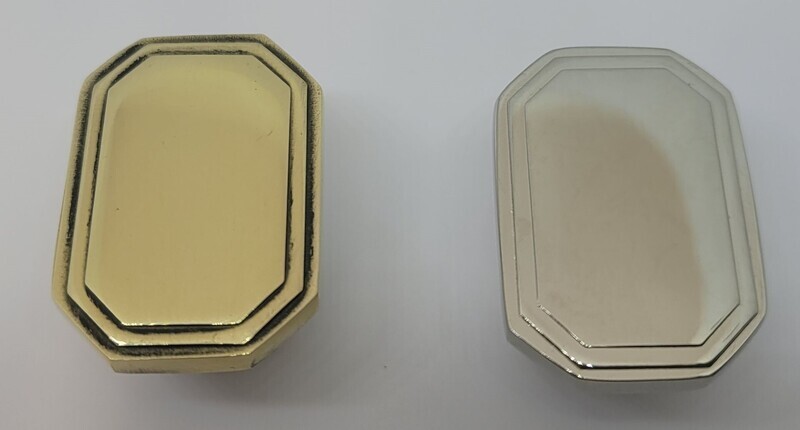 1-1/4" Oblong Octagonal Knob Polished Solid Brass Nickel pull desk small cabinet drawer handle mid-century modern fancy