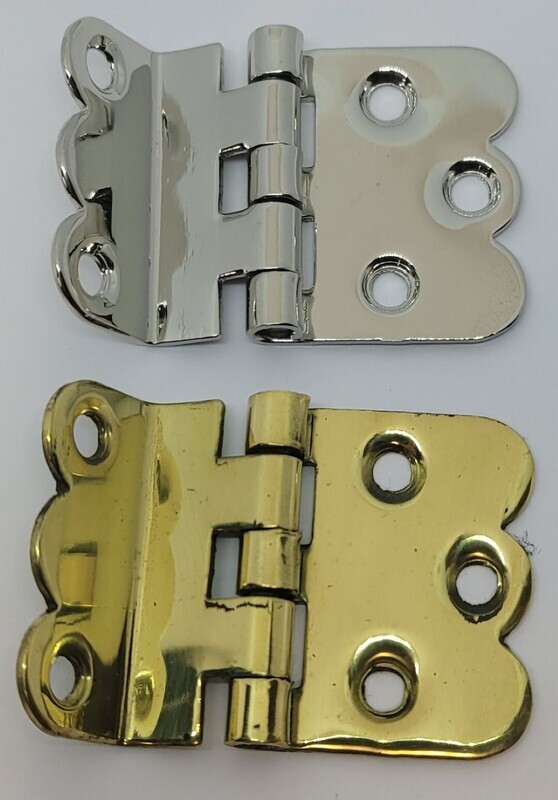 Small Napanee 3/8" Offset Cabinet Hinge Nickel Brass Hoosier sellers Wilson scalloped antique vintage retro mid century modern fancy