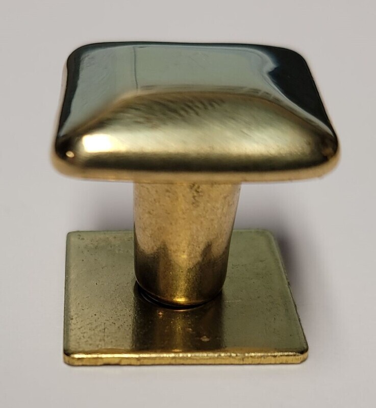 3/4" Solid Polished Brass Square knob pull back plate rustic desk small cabinet drawer handle mid-century modern fancy antique vintage retro