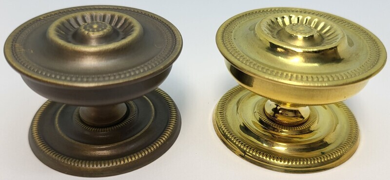1-5/8" & 2" SHERATON FEDERAL STYLE Round Stamped Brass knob w/Backplate victorian rustic antique vintage old pull handle retro