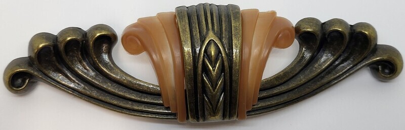 Bakelite 4.25" CC Zinc Diecast Waterfall style knob pull mid century modern rustic antique vintage retro old tortoise shell backing