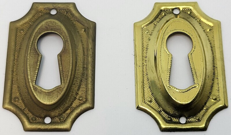 KEYHOLE COVER Plate Polished or Antique Finish Colonial Revival Hepplewhite Sheraton Stamped Brass vintage retro fancy mid century modern rustic