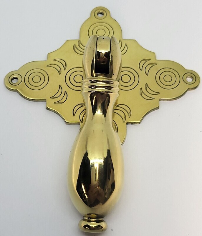 Colonial Revival Early American Single Post Teardrop Pull Solid Brass chased antique vintage retro fancy decorative knob handle mid century modern hanging