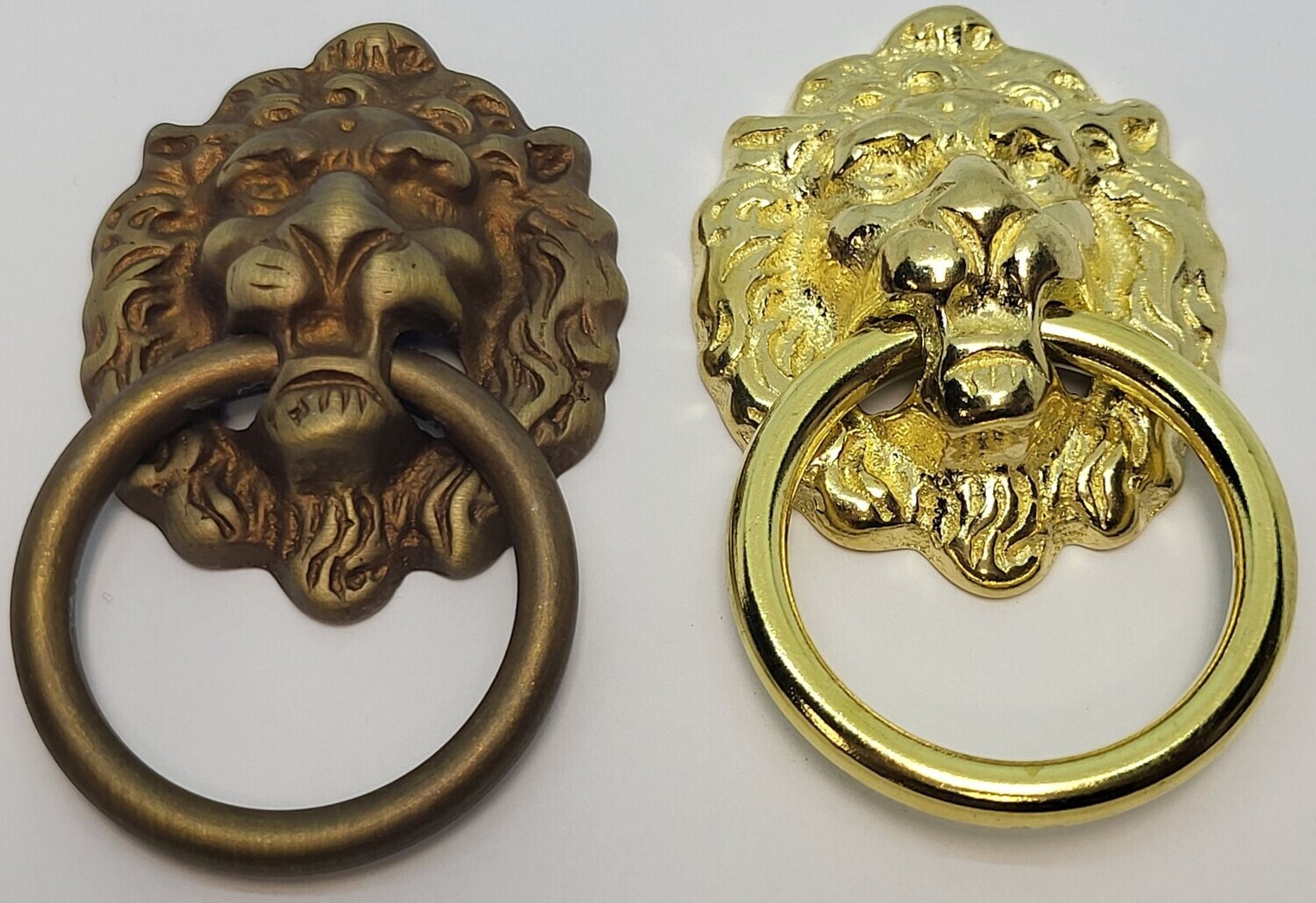 Solid brass Duncan Phyfe style Lion Head knocker ring Pull Early American SINGLE POST handle knob antique vintage retro old fancy decorative