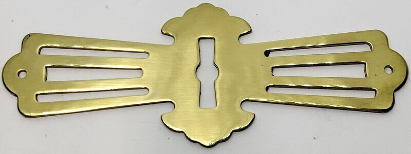 3-5/8" Horizontal Polished Wrought Brass Chippendale roll top desk Keyhole Cover Plate antique vintage retro decorative fancy mid century modern