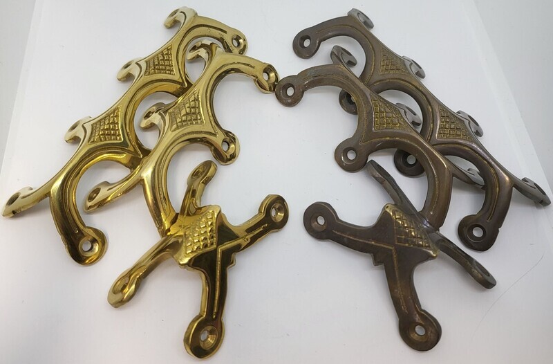 Solid Brass Double Triple Quadruple Legged Cast Iron Black Trunk chest steamer Edge Clamp knee elbow antique vintage old retro fancy decorative corner mid century modern