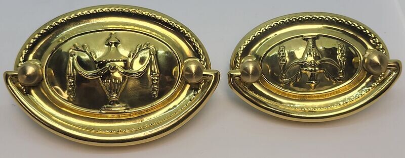 3" Large & Small "Urn" Hepplewhite/Sheraton Style Stamped Brass  Oval Drawer Bail Pull period antique vintage retro fancy decorative