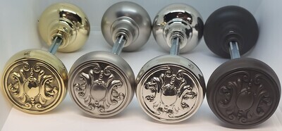 Pair Of Solid Core Heavy Duty Brass Doorknob. 2-1/4" Fancy Ornate acanthus filigree antique vintage retro designer nickel chrome black oil rubbed bronze