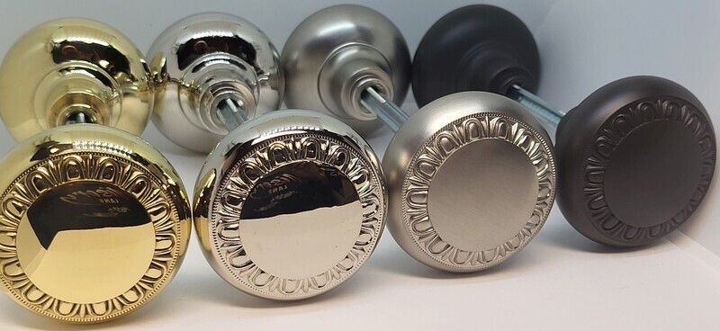 Pair Of Solid Core Heavy Duty Brass Doorknob. 2-1/4" Fancy Egg & Dart sleek design antique vintage retro nickel chrome black oil rubbed bronze