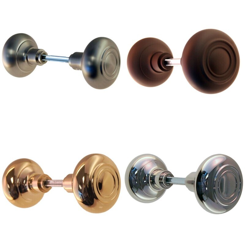 Pair Of Hollow Core Old Style Brass Doorknob. 2-1/4" Embossed Line sleek design antique vintage retro nickel chrome black oil rubbed bronze