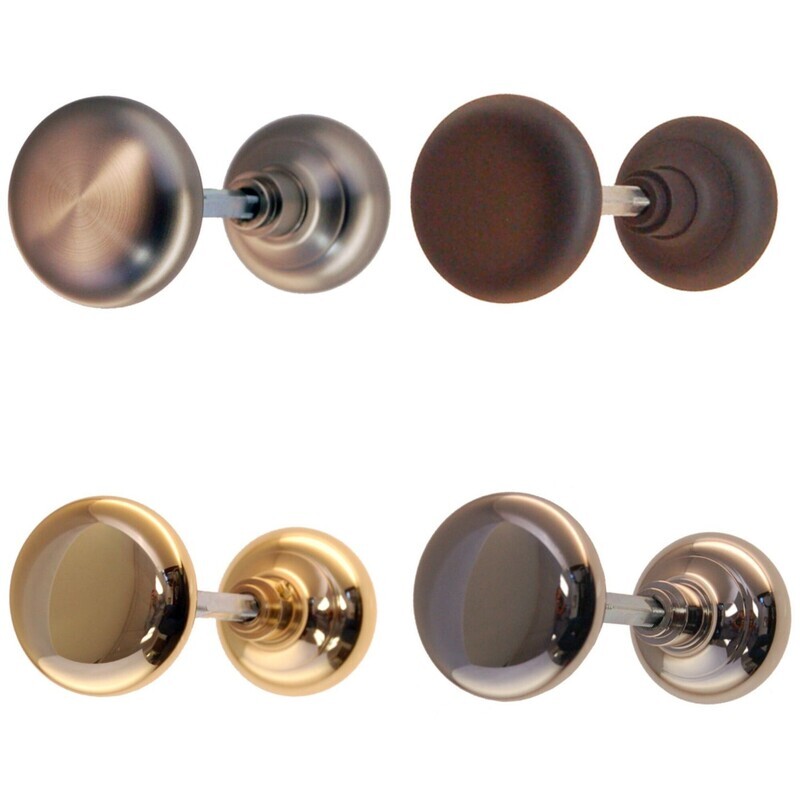 Pair Of Hollow Core Old Style Brass Doorknob. 2-1/4" Solid Plain sleek design antique vintage retro nickel chrome black oil rubbed bronze