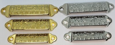 Cast Brass Ornate Victorian Bin Pull - 3 Sizes - Polished Nickel knob handle fancy decorative antique vintage retro desk drawer 2.75-3-3.5