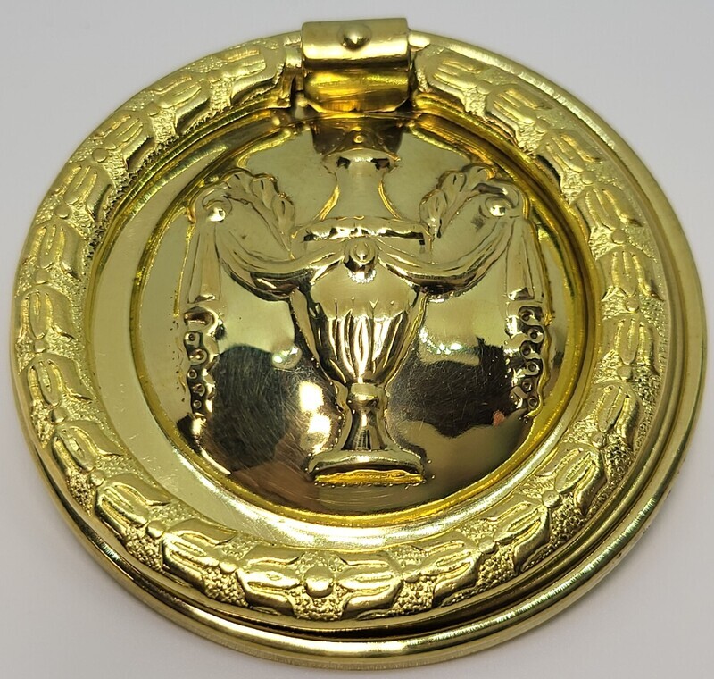 ROUND 1.5, 1.75 & 2" Hepplewhite Sheraton Style Stamped Brass "Urn" SINGLE POST RING PULL antique vintage retro old inch