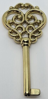 Large Ornate Cast Brass Key Polished Skeleton Antique vintage retro old fancy decorative gold cabinet lock drawer door small
