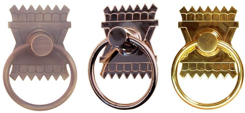 Eastlake Victorian Style Solid Brass & Nickel SINGLE POST RING PULL handle bail knob antique vintage retro fancy decorative