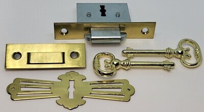 Full Mortise ROLL TOP DESK LOCK SET Square plate brass Lock Catch 2 Keys antique vintage old retro fancy decorative