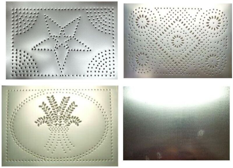 Pie Safe Tin Sheet Star Wheat Diamond Circles Plain Solid Pattern Vertical Horizontal antique vintage retro fancy decorative cabinet bread box lamp shade old