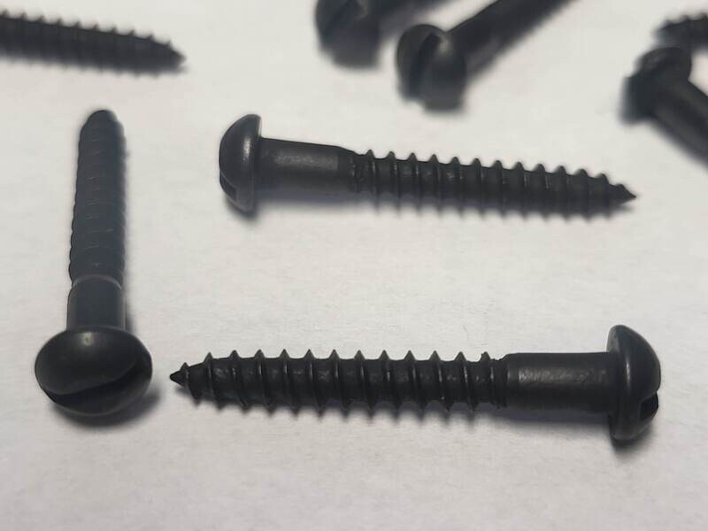 (LIMITED STOCK) - Black Round Head Wood Screws - #6 x 1" (10 Count) Round Head Brass, Black Plated Screws flat head dome fancy brass patina old retro vintage