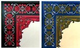 4 BLUE RED TRUNK INTERIOR corners decoration decal sticker decoration chest Steamer Antique Vintage old filigree fancy