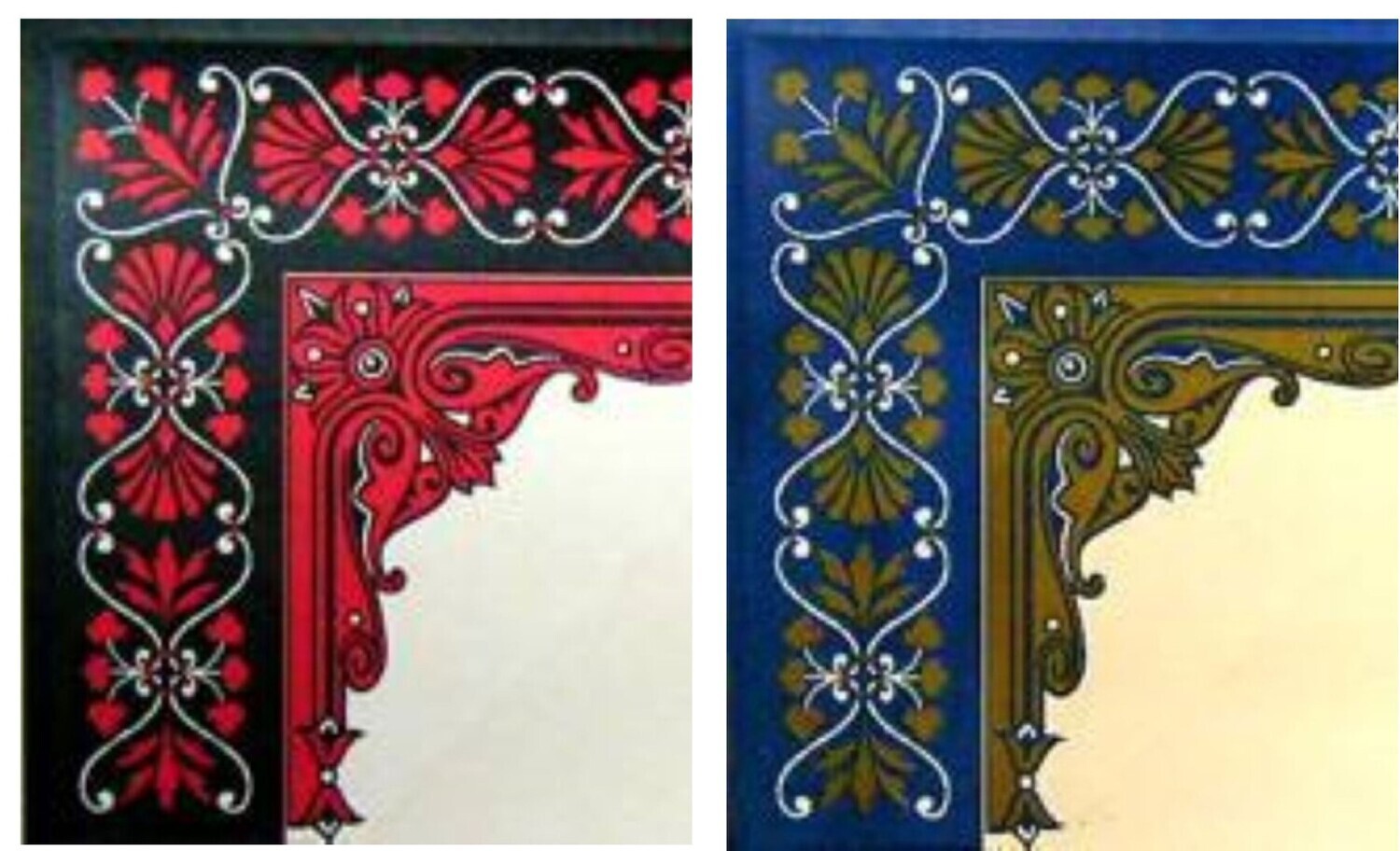 4 BLUE RED TRUNK INTERIOR corners decoration decal sticker decoration chest Steamer Antique Vintage old filigree fancy