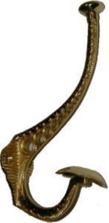 (LIMITED STOCK)  - Decorative Cast Brass Front Mount Coat Hook with Bottom Hat Hook