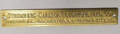 Brass Stromberg Carlson Nameplate Wall Phone kellogg western electric tag label plaque antique vintage retro old