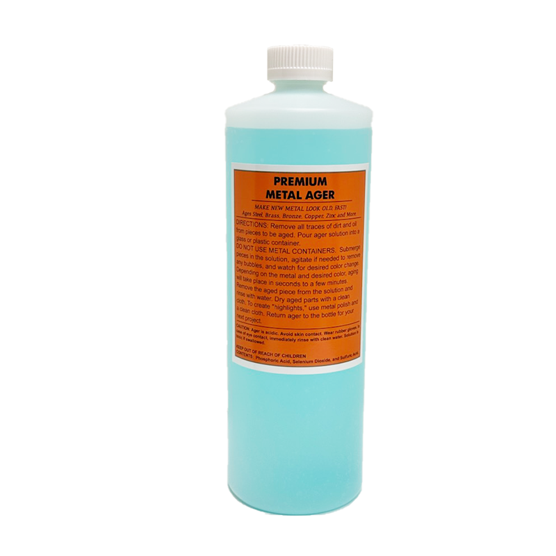 8oz Or 32oz (Ounce) - Metal Ager Darkening Solution antique vintage old metal tin steel copper brass patina blackening black bronze dull