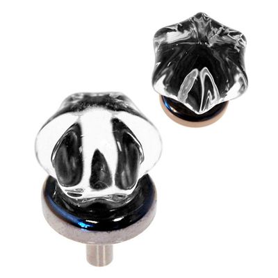 6 Point Star-shaped glass knob with polished brass nickel base – small medium large  1",  1.25,  1.875" antique vintage retro fancy door cabinet pull