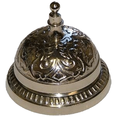 Cast Brass Nickel Plated Desk Bell  service shop business attention customer alert Victorian Style Antique vintage retro fancy decorative filagree engraved counter