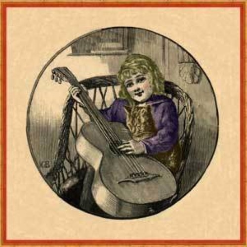 Girl playing a Guitar - print decal sticker trunk liner paper chest steamer antique vintage old sign