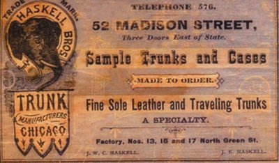 Haskell Bros. Maker Label Print steamer trunk chest sticker decal interior antique vintage old sign