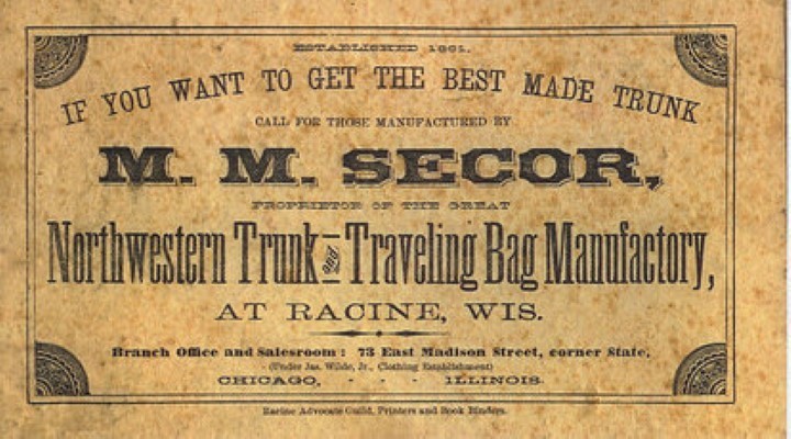 M.M. Secor Maker Label print steamer trunk chest sticker decal interior antique vintage old sign
