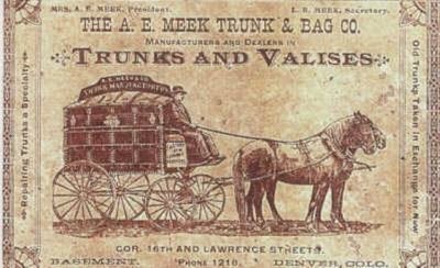A.E. Meek Trunk & Bag Co. Maker Label steamer print chest decal sticker antique vintage old sign