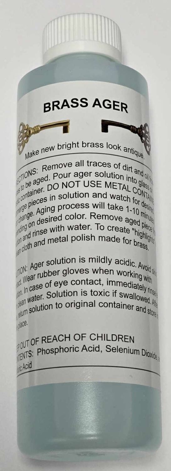 8oz. (Ounce) - Brass Ager Darkening Solution antique vintage old metal patina copper tin bronze dull