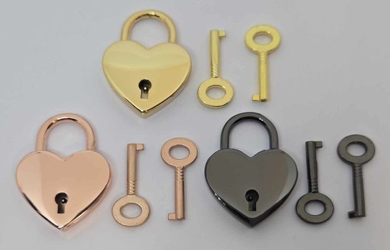 1-1/4" LARGE Heart Padlock shiny fancy decoration fancy keys jewelry box pouch small purse diary antique rose gold gun metal nickel brass clasp