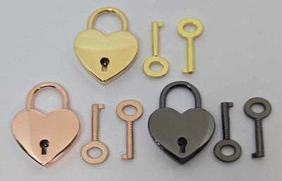 1-1/4" LARGE Heart Padlock shiny fancy decoration fancy keys jewelry box pouch small purse diary antique rose gold gun metal nickel brass clasp