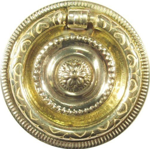 Hepplewhite/Sheraton Style Stamped Brass Round SINGLE POST RING PULL with Rosette