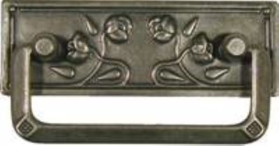 Stamped Brass Art Nouveau Drawer Pull with Pewter Finish Roses