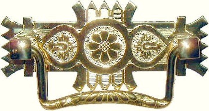 Eastlake Victorian Style Stamped Brass Drawer Pull