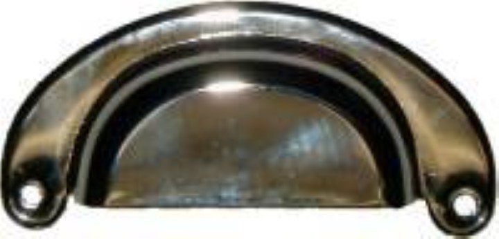 Stamped polished nickel plated brass bin pull