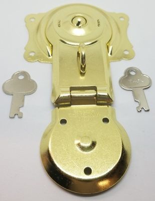 Polished Brass Trunk Lock with Keys - chest steamer antique vintage box