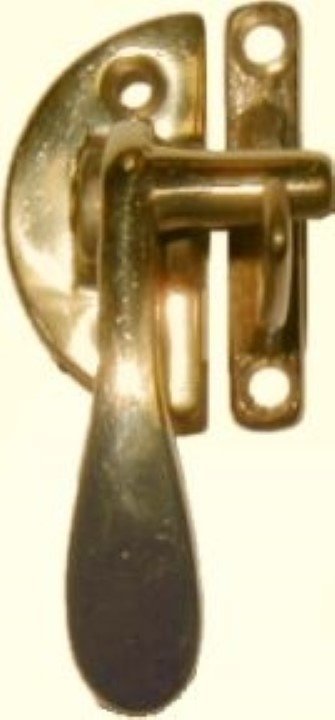 Left Hand Boone Offset Cabinet Latch - Polished Brass - Hoosier Sellers antique vintage restore