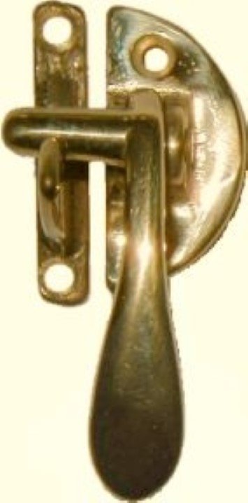 Right Hand Boone Offset Cabinet Latch - Polished Brass - Hoosier Sellers antique vintage restore