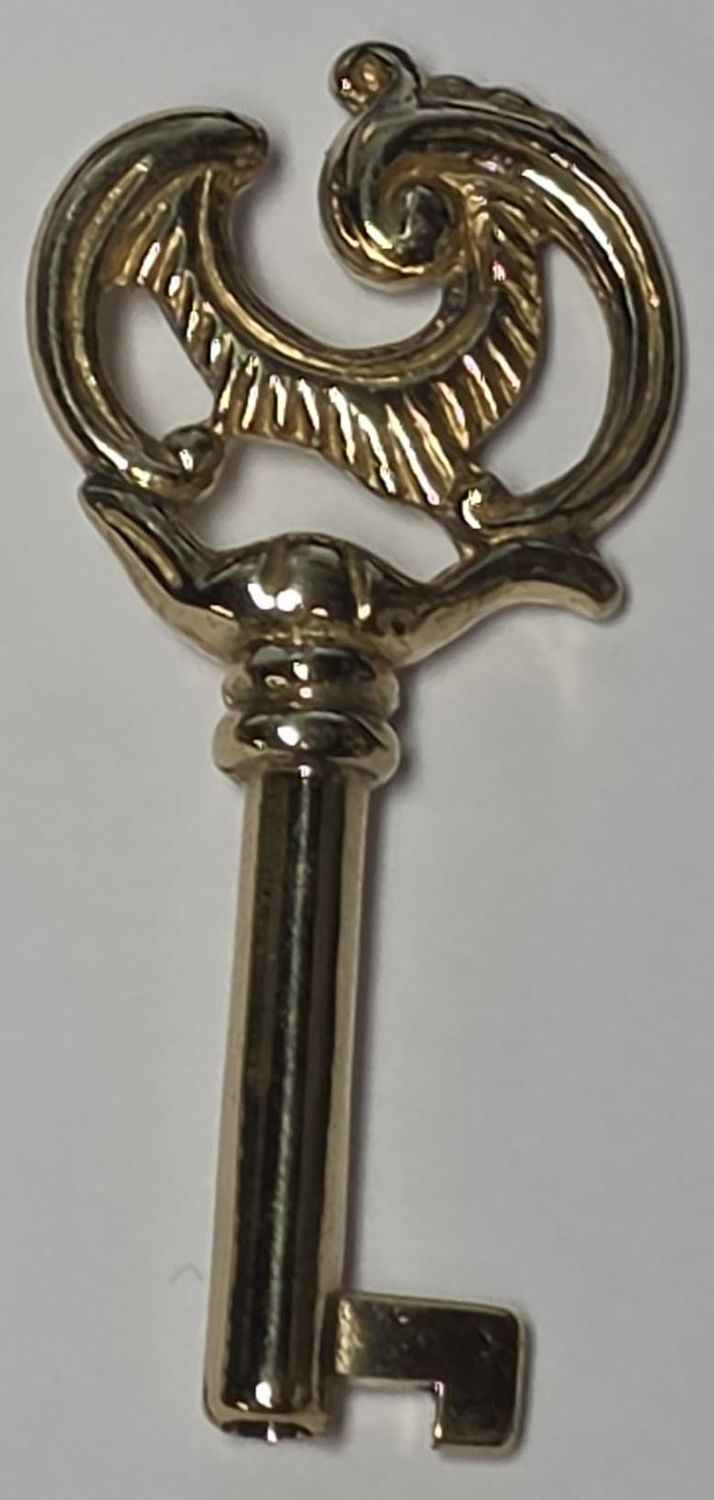 Ornate Solid Cast Brass Key Polished Skeleton Antique retro desk cabinet hope chest box jewelry vintage tiny rustic