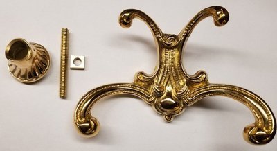 Bright Brass Double Front Mount Coat Hook Porcelain Knobs old