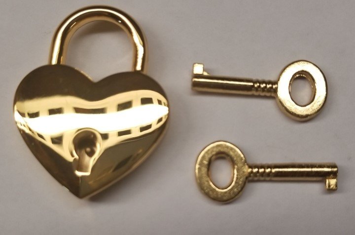 Heart Gold Brass Plated Pad Lock shine fancy keys jewelry box pouch small